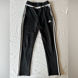 Adidas Unisex Track‎ Pants Youth M Black White Three Strip Zip Pockets Running